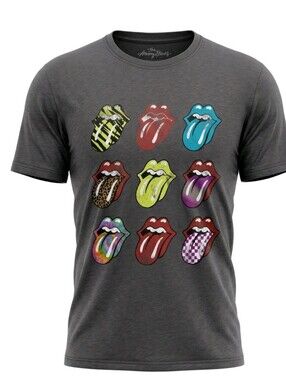 The Rolling Stones Charcoal Short-Sleeve Tee with Multicolor Tongue Icons S XL